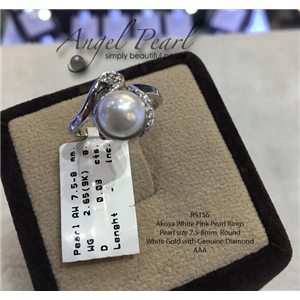 [RS156] Genuine White Pink Akoya Pearl Ring