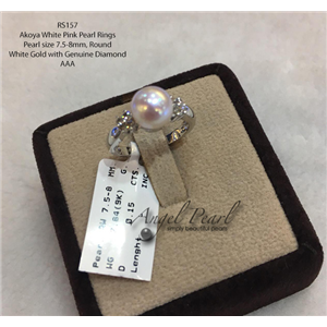 [RS157] Genuine White Pink Akoya Pearl Ring