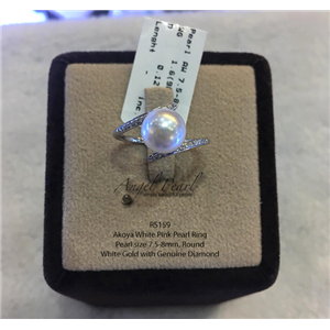 [RS159] Genuine White Pink Akoya Pearl Ring