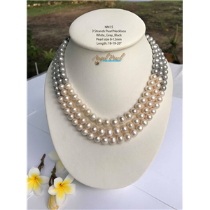 [NM15] Genuine 3 strands 3 color Pearl Necklace