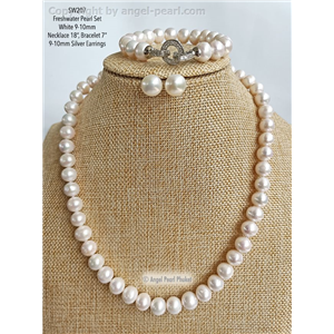 [SW207] ชุดเซตไข่มุกแท้สีขาว 9-10mm, A+