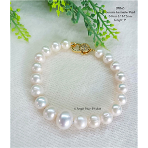[BW165] สร้อยข้อมือไข่มุกแท้สีขาวไล่ขนาด 8-12mm น้ำงามสวย