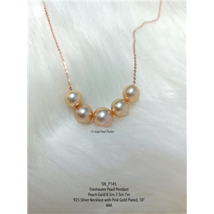 [SN_P145] Genuine Peach-Gold Pearl Pendant with Necklace 