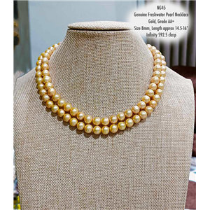 [NG45] Genuine Gold Freshwater Pearl Necklace