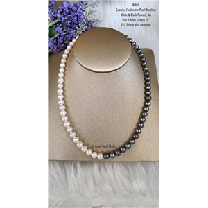 [NM60] Genuine White-Black Freshwater Pearl Necklace