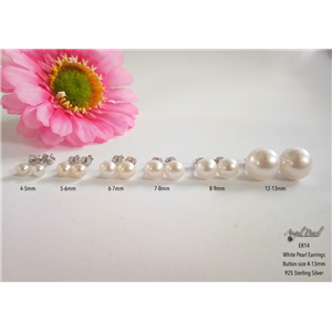 [ER14] White Button Freshwater Pearl Studs 