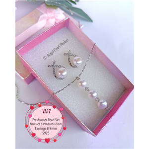 [VA17] Genuine Freshwater Pearl Pendant and Earrings Set