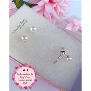 [VA14] Genuine Freshwater Pearl Ring and Earrings Set