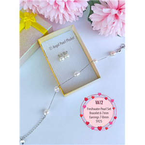 [VA12] Genuine Freshwater Pearl Bracelet and Earrings Set
