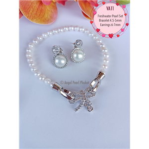 [VA11] Genuine Freshwater Pearl Bracelet and Earrings Set
