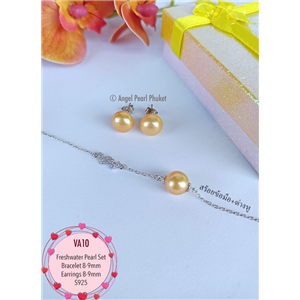 [VA10] Genuine Freshwater Pearl Bracelet and Earrings Set
