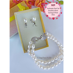 [VA09] Genuine Freshwater Pearl Bracelet and Earrings Set