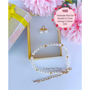 [VA08] Genuine Freshwater Pearl Bracelet and Earrings Set