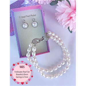 [VA05] Genuine Freshwater Pearl Bracelet and Earrings Set