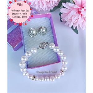 [VA01] Genuine Freshwater Pearl Bracelet and Earrings Set