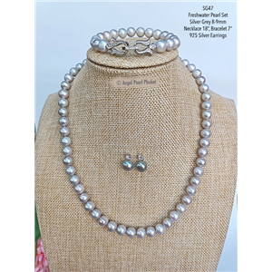 [SG47] Genuine Silver-Grey Freshwater Pearl Set