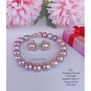 [VA21] Genuine Freshwater Pearl Bracelet and Earrings Set