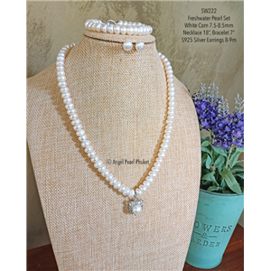 [SW222] Genuine White Freshwater Pearl Set with Pendant