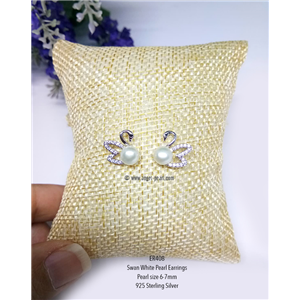 [ER408] ต่างหูไข่มุกแท้สีขาว แป้นหงส์เพชร 6-7mm