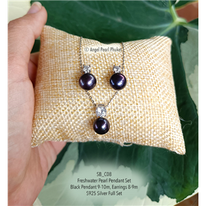 [SB_C08] Genuine Black Freshwater Pearl Pendant Set
