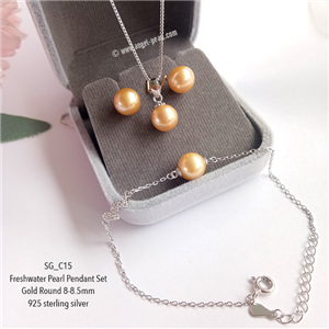 [SG_C15] Genuine Gold Freshwater Pearl Pendant Set