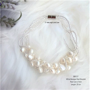 [BW127] Genuine White Freshwater Pearl Bracelet 