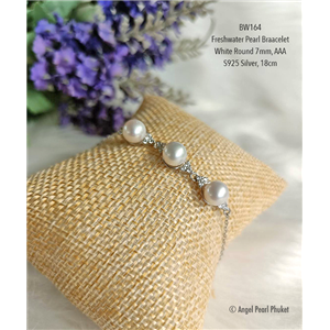 [BW164] สร้อยข้อมือไข่มุกแท้สีขาว 7m ทรงกลมสวย เงินแท้S925