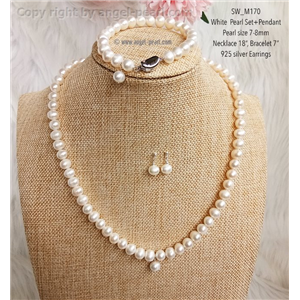 [SW_M170] ชุดเครื่องประดับไข่มุกแท้สีขาว ขนาด 7-8mm 