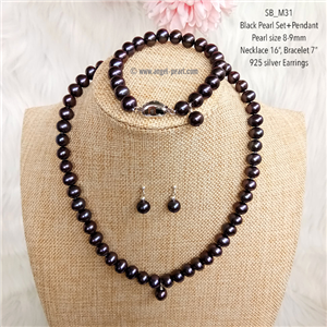 [SB_M31] Genuine Black Freshwater Pearl Set with Pendant