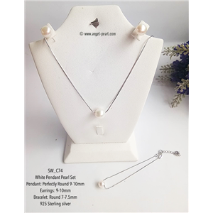 [SW_C74] Genuine White Freshwater Pearl Pendant Set