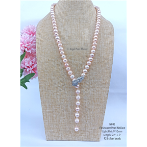 [NP42] Genuine Pink Freshwater Pearl Necklace with Flower Clip