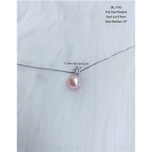[SN_P145] Genuine Pink freshwater pearl pendant with silver necklace