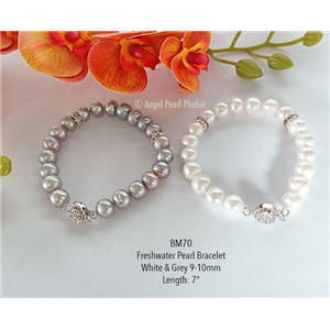 [BM70] Genuine White/Grey Freshwater Pearl Bracelet 