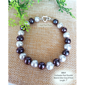 [BM69] Genuine Black-Grey Freshwater Pearl Bracelet