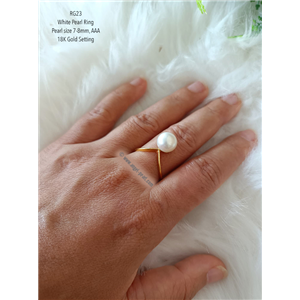 [RG23] Genuine White Pearl 18K Gold Ring