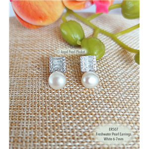 [ER508] Genuine Freshwater White Pearl Earrings