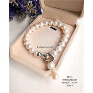 [BW125] สร้อยข้อมือไข่มุกแท้สีขาว ดีไซน์น่ารัก ขนาด 7.5-8.5mm