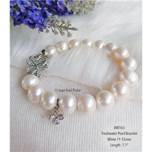 [BW163] สร้อยข้อมือไข่มุกแท้สีขาวเม็ดใหญ่ 11-12mm