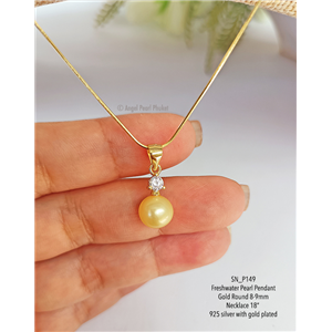 [SN_P149] Genuine Gold Pearl Pendant with Necklace 