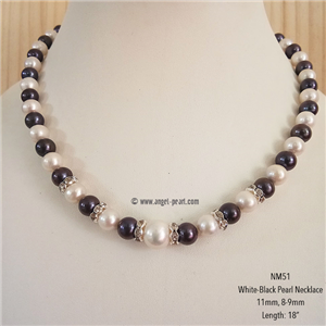 [NM51] Genuine Black-White Freshwater Pearl Necklace