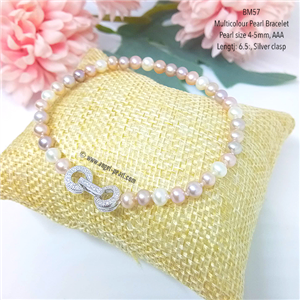 [BM57] สร้อยข้อมือไข่มุกแท้สีมัลติคัลเลอร์ 4-5mm, AAA