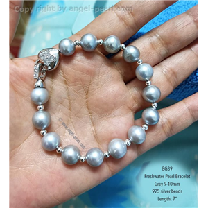 [BG39] Genuine Grey Freshwater Pearl Bracelet