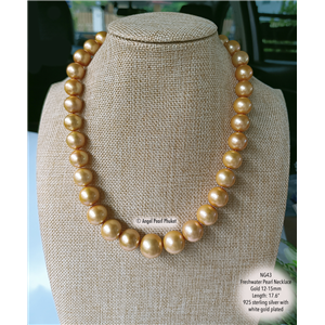[NG43] Genuine Gold Freshwater Pearl Necklace