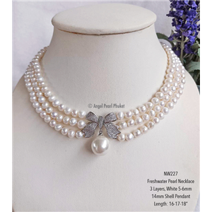 [NW227] Genuine 3 layers White Freshwater Pearl Necklace 