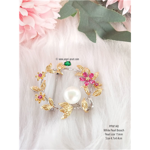 [PPW148] Genuine White Freshwater Pearl Brooch