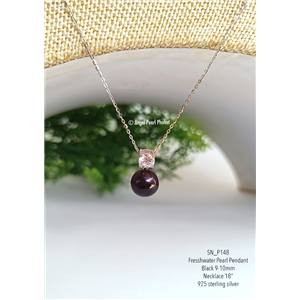 [SN_P148] Genuine Black Freshwater Pearl Pendant with silver Necklace