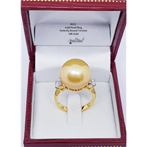 [RG21] แหวนไข่มุกแท้สีทอง กลมสนิท ขนาด 10m Gold 18K