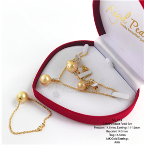 [SG_C14] Genuine Gold Freshwater Pearl Pendant Set