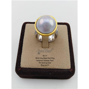 [RS177] Genuine White Grey Mabe Pearl Ring