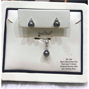 [SB_C06] Genuine Black Akoya Pearl Pendant Set